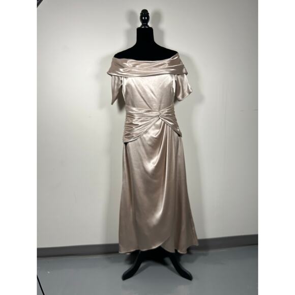 Aidan Mattox Dresses & Skirts - AIDAN MATTOX STRETCH MIKADO MIDI off shoulder beige setting formal dress Sz 8